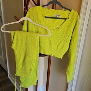 Vibrant Green V-Neck Sweater Set